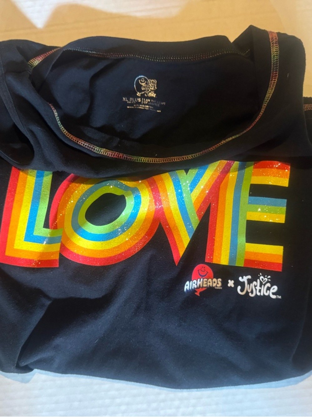 Justice Black Rainbow 'LOVE' Graphic Tee